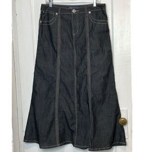 Vintage Long Midi Skirt Dark Wash Panel Flare 90s Y2K Sz 10